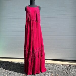 Torrid Burgundy Boho Lace Panel Maxi Tank Dress, 2X